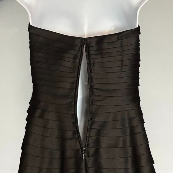 Vintage 80s Victor Costa Black Strapless Cocktail Dress Size 4 Satin Tiered Glam - Picture 10 of 11